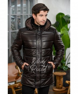 Теплая кожаная куртка с капюшономАртикул: I-13394-2-85-KR