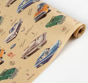 Подарочная крафт бумага в рулоне "Автомобили ретро"