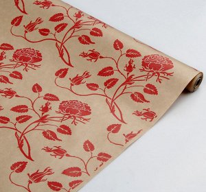 Подарочная крафт бумага в рулоне "Вьющиеся розы красные"