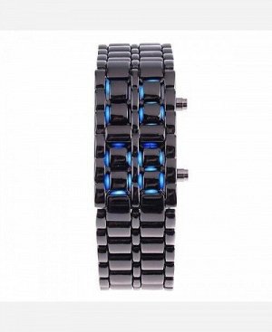 LED часы-браслет "Самурай". Черный браслет, синие диоды. 903362