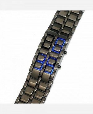 LED часы-браслет "Самурай". Черный браслет, синие диоды. 903362