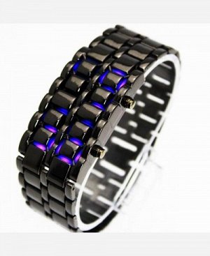 LED часы-браслет "Самурай". Черный браслет, синие диоды. 903362