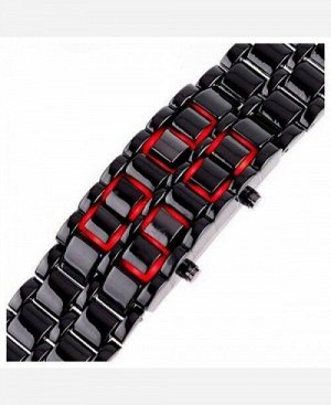 LED-часы "Самурай" Черный браслет, красные диоды 903457