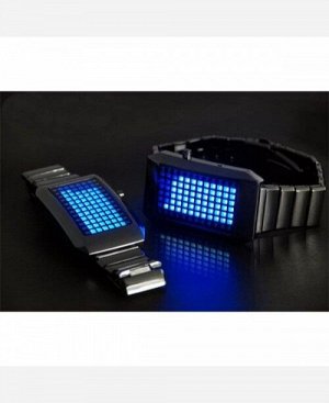 LED часы-браслет "Intercrew ODM" 72 светодиода . Серебрянный ремешок, синие диоды. 903168
