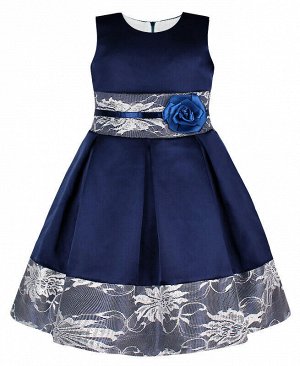 Радуга дети Нарядное тёмно-синее платье для девочки с белым гипюром Цвет: тёмно-синий