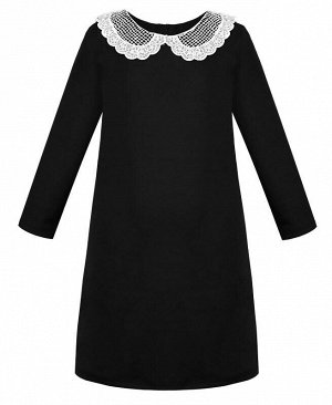 Чёрное школьное платье для девочки с кружевным воротником Цвет: черный