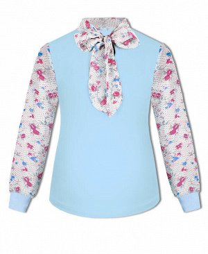 Голубой джемпер (блузка) с шифоном Цвет: голубой