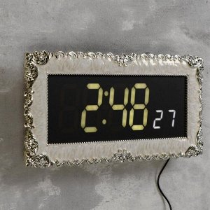 Часы настенные электронные с  будильником, цифры белые, от сети, 38х18х3.5 см