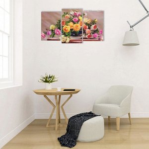Модульная картина на подрамнике "Разноцветные розы" (2-31х44; 1-31х51) 93х51 см