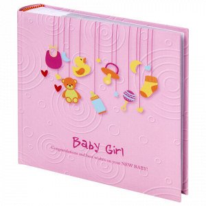 Фотоальбом BRAUBERG “Baby Girl“ на 200 фото 10х15 см, твердая обложка, бумажные страницы, бокс, розовый, 391143