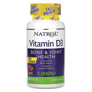 Natrol, Vitamin D3, Bone & Joint Health, Strawberry , 5,000 IU, 90 Tab