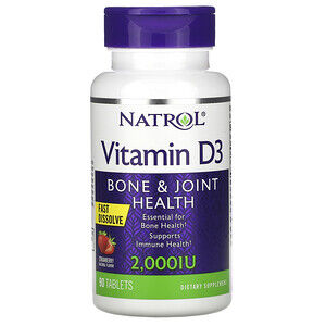 Natrol, Vitamin D3, Bone & Joint Health, Strawberry , 2,000 IU, 90 Tab