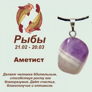 Символ с кулоном "Рыбы" - Аметист, нат. камень