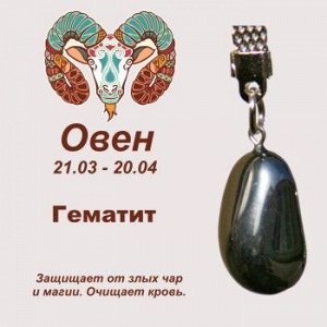 Символ с брелоком "Овен" - Гематит, нат. камень