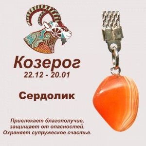 Символ с брелоком "Козерог" - Сердолик, нат. камень