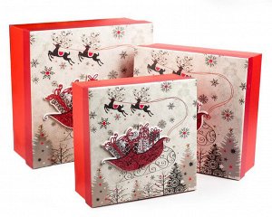 Набор подарочных коробок КВАДРАТ 3в1 "Новогодние сани"