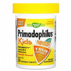 Nature's Way, Primadophilus, для детей, со вкусом апельсина, 3 млрд КОЕ, 30 жевательных таблеток