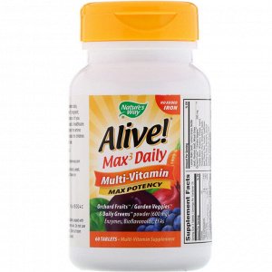 Nature's Way, Alive! Max3 Daily, Мультивитамины, No Added Iron, 60 Tablets