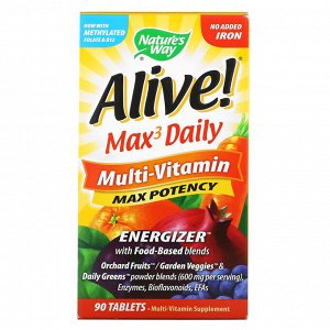 Nature's Way, Alive! Max3 Daily, мультивитаминный комплекс, без добавления железа, 90 таблеток