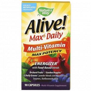 Nature's Way, Alive! Max6 Daily, мультивитаминный комплекс, 90 растительных капсул