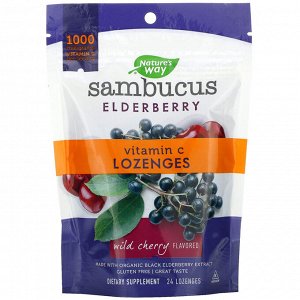 Nature's Way, Sambucus Elderberry, пастилки с бузиной и витамином C, со вкусом вишни, 24 пастилки