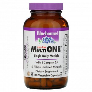 Bluebonnet Nutrition, Multi One, Single Daily Multiple, без железа, 120 растительных капсул