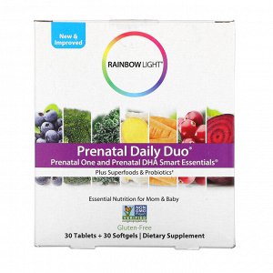 Rainbow Light, Дважды в день для беременных, Prenatal One and Prenatal DHA Smart Essentials, 30 Tablets + 30 Softgels