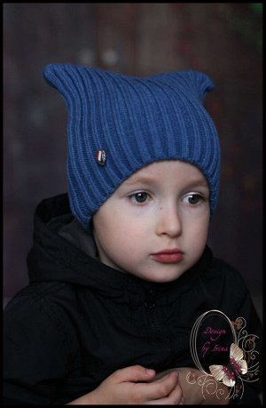 Вязаная шапка для мальчика «Котейка»(джинс)