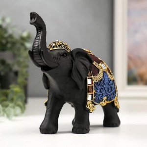 Сувенир полистоун "Чёрный слон с цветными узорами на попоне" 16х17,5х7 см