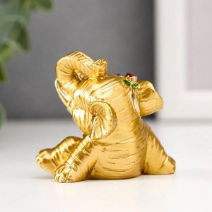 Сувенир полистоун "Золотой слонёнок с цветочком" набор 8 шт 5,5х4х4 см