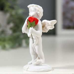 Сувенир полистоун "Ангелочек с красной розой"  8х4.5х3.5 см