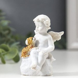 Сувенир полистоун "Белоснежный ангел с цветным котёнком" 7,5х4,3х4,2 см
