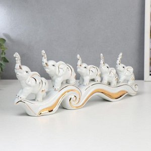 Сувенир керамика "Пять слонов на волне" 12,5х33х4,5 см
