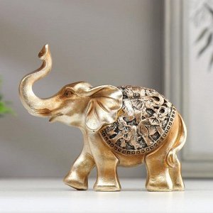 Сувенир полистоун "Слонёнок с барельефом на попоне - стадо слонов" 9,5х11х4 см