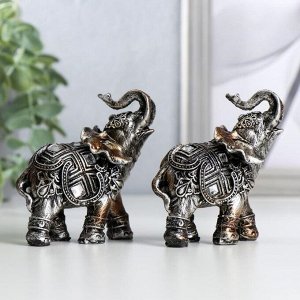 Сувенир полистоун "Два индийских слона" набор 2 шт 8,3х7х3,5 см