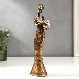 Сувенир полистоун "Африканка с кувшином, в платье с золотыми цветами" МИКС 26х7х5 см