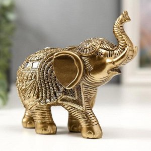 Сувенир полистоун "Золотой слон в попоне с кисточками и зеркалами" 13х14,5х7 см