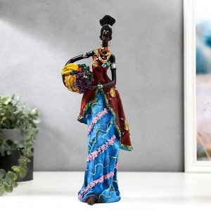 Сувенир полистоун "Африканка в цветном платье, с корзиной фруктов" МИКС 32,5х10х8 см
