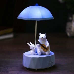 Сувенир полистоун свет, музыка "Белый мишка с зайкой под зонтиком" МИКС 21х12х12 см