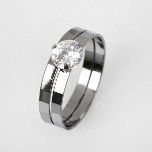 Кольцо "Кристаллик" двойное, цвет белый в сером металле, размер 19