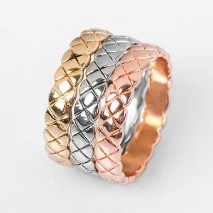 Кольцо "Узор" тройной, цвет золото,серебро, розовый, размер 17