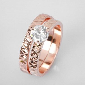 Кольцо "Кристаллик" узоры, цвет белый в розовом золоте, размер 17