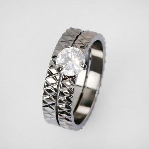 Кольцо "Кристаллик" узоры, цвет белый в сером металле, размер 18
