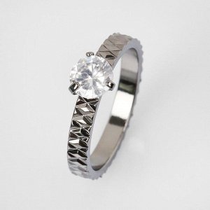 Кольцо "Кристаллик" узоры, цвет белый в сером металле, размер 18