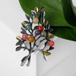 Брошь "Самоцвет" дерево, цветной в сером металле
