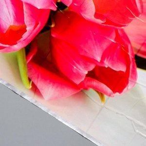 Наклейка на кафельную плитку "Розовые тюльпаны на столе" 60х90 см