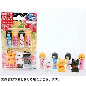 IWAKO игрушки из ластика,  "Кокеси" и "Манеки-неко", в блистерной упаковке 10шт*16бл