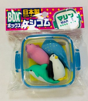 IWAKO игрушки из ластика, набор 4 шт. морские животные,в пластик.кейсе 10шт*20бл