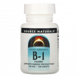 Source Naturals, витамин B1, тиамин, 100 мг, 100 таблеток