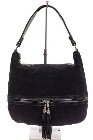 Женская комбинированная сумка хобо с подвесками-кисточками, цвет чёрный